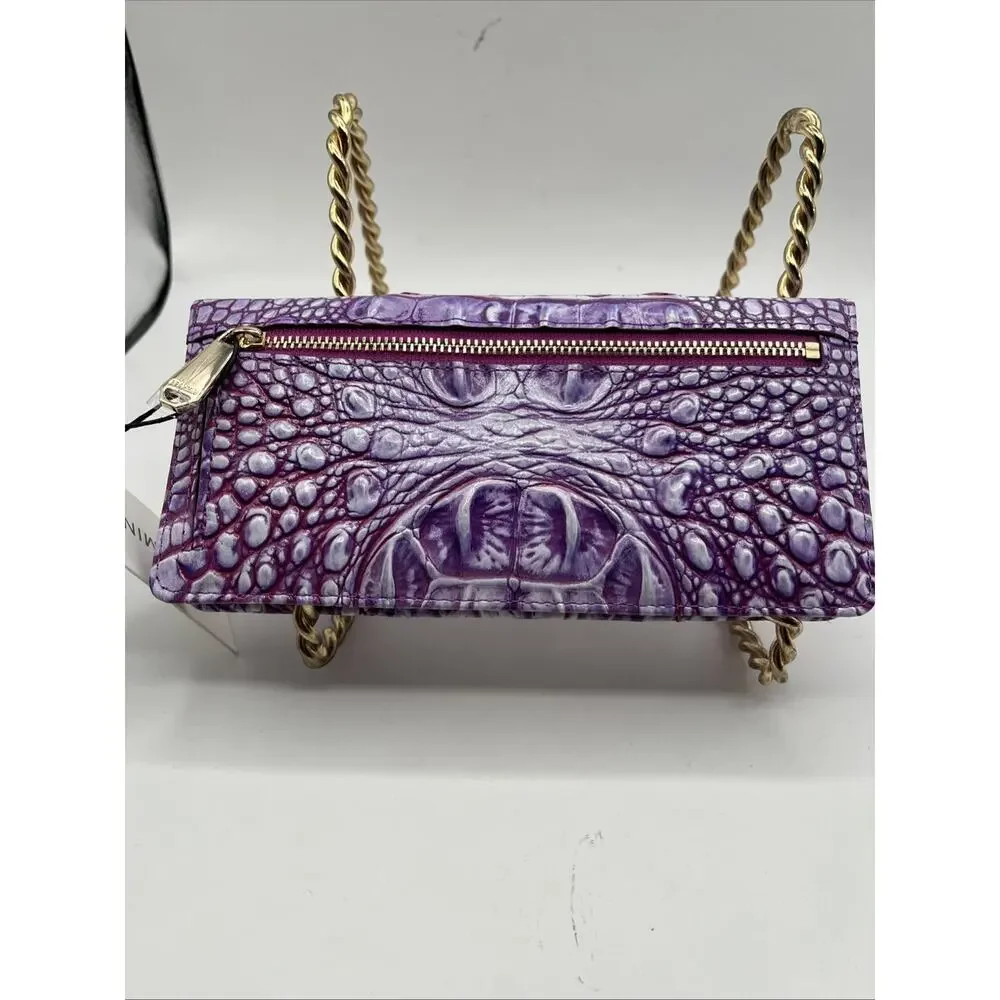Brahmin Genuine Croc Embossed Patent Leather Bifold Violet Purple Wallet NWT